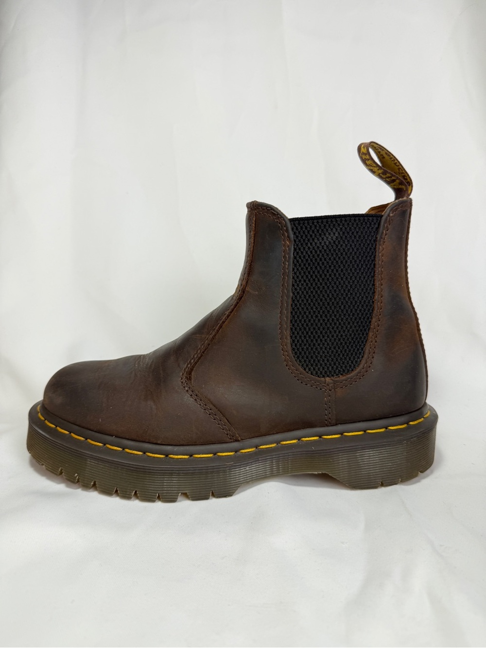 Dr. Martens Chelsea Boot Men 6 Womens 7 27896 Distressd Brown Yellow Stitch - Picture 2 of 10